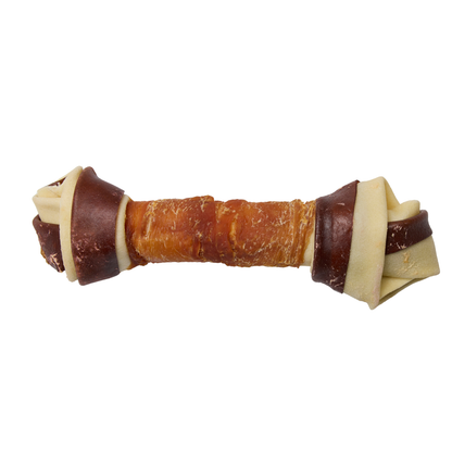 Multicolored knotted bone with chicken and beef, 6 pcs, 21 cm