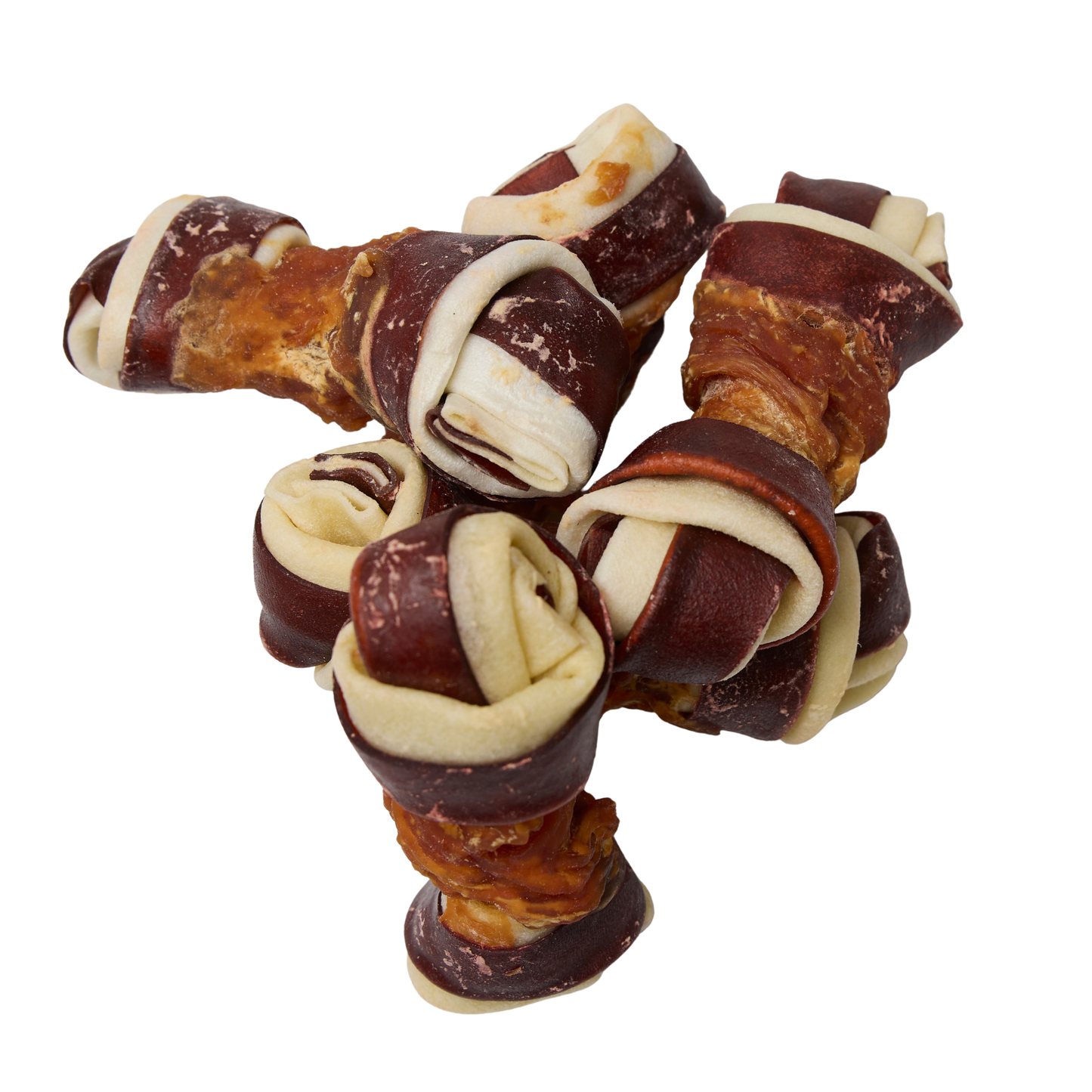 Multicolored knotted bone with chicken and beef, 20 pcs, 11 cm